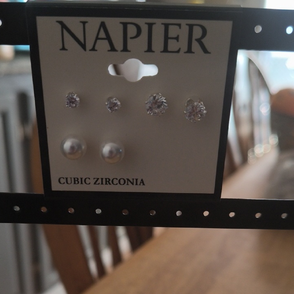 Napier Silver and Pearl Earring Set